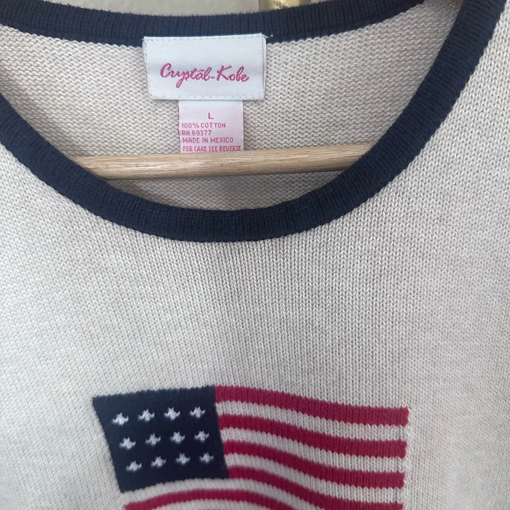 Sleeveless Flag cotton Top - Navy Trim, White - Picture 2 of 6